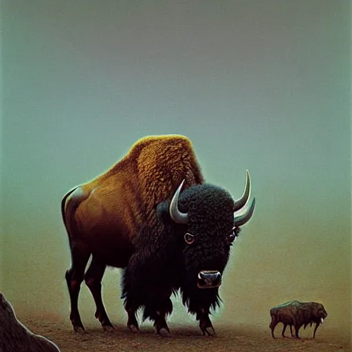 Image similar to bison as a dark souls boss by zdzisław beksiński