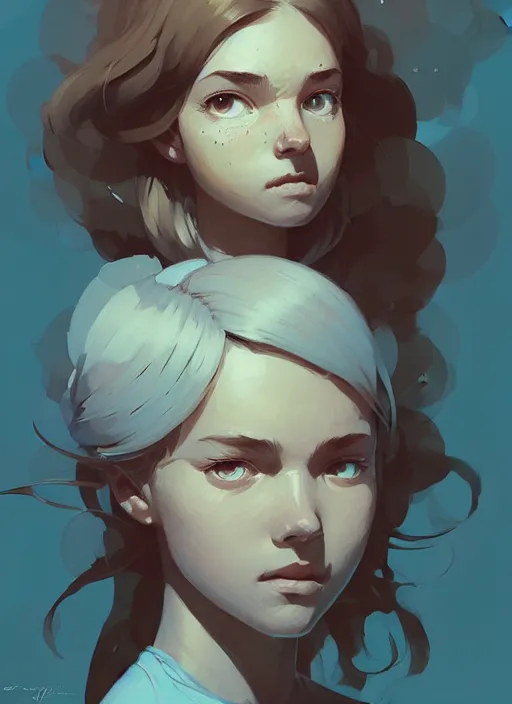 Prompt: highly detailed portrait of sunflower girl, by atey ghailan, by greg rutkowski, by greg tocchini, by james gilleard, by joe fenton, by kaethe butcher, gradient light blue, brown, blonde cream and white color scheme, grunge aesthetic