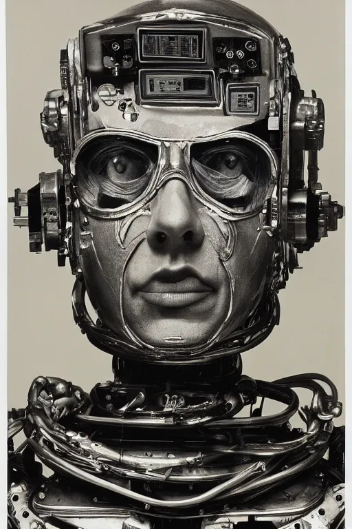 Image similar to robot monk painting a self - portrait on a canvas. intricate, highly detailed, photorealistic, film still, by richard avedon.