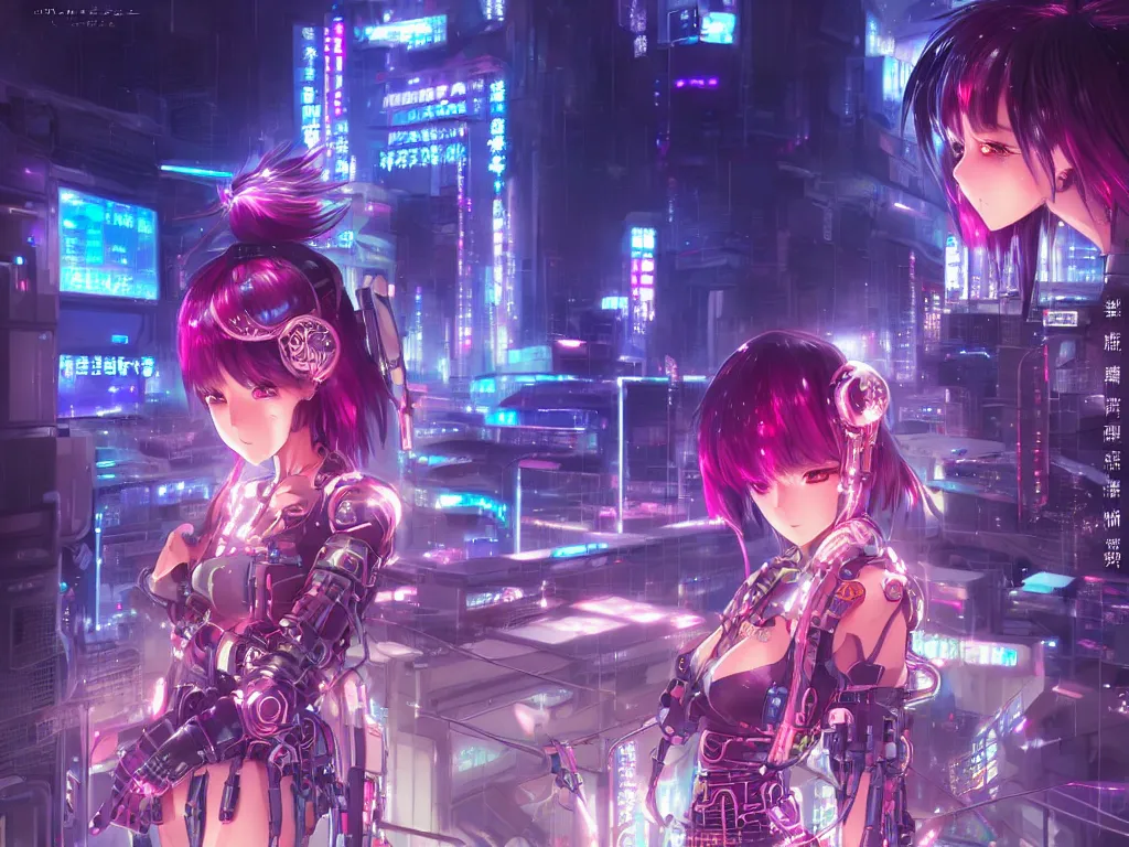 Image similar to anime key visual of futuristic cyber warrior girl, on cyberpunk neon light tokyo rooftop, ssci - fi and fantasy, intricate and very beautiful, highly detailed and digital painting, concept art, smooth, illustration, art by liya nikorov, rongzhen luo and rossdraws and huaixuan xiang and wlop