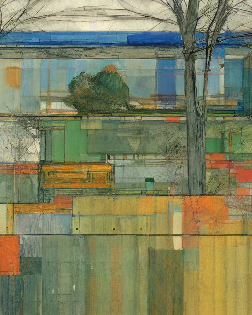 Prompt: reclaimed by nature by richard diebenkorn, wallpaper, highly detailed, trending on artstation.