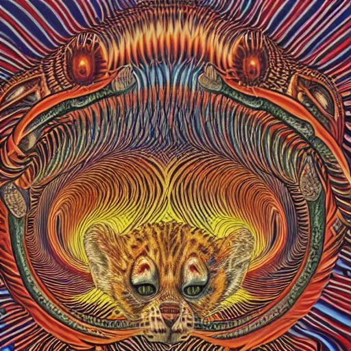 Image similar to Calvin and Hobbes, Alex Grey