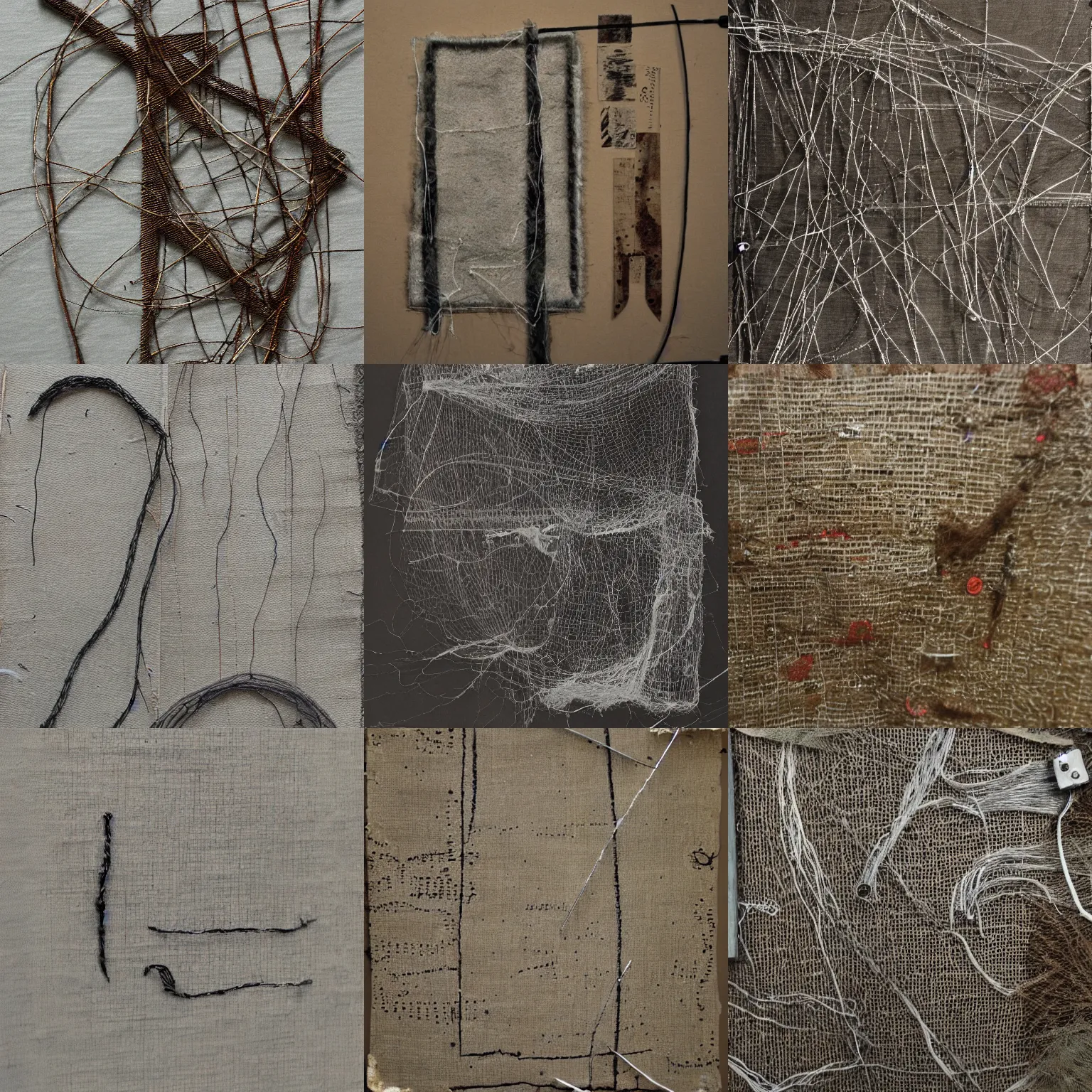 Prompt: noise, scratches, wire, fabric, textures, dust, damage, lost objects