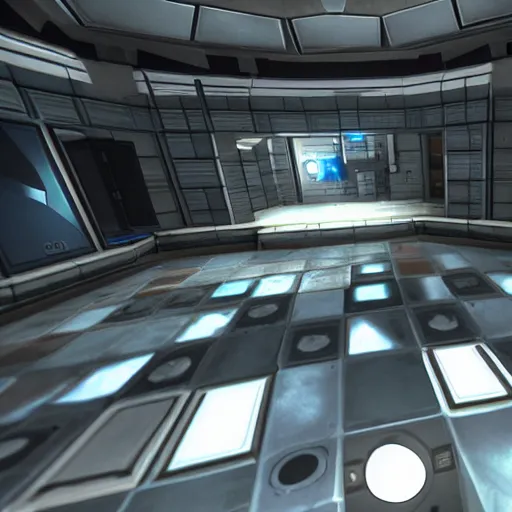 Image similar to a screenshot from a test chamber from the video game, portal, source engine