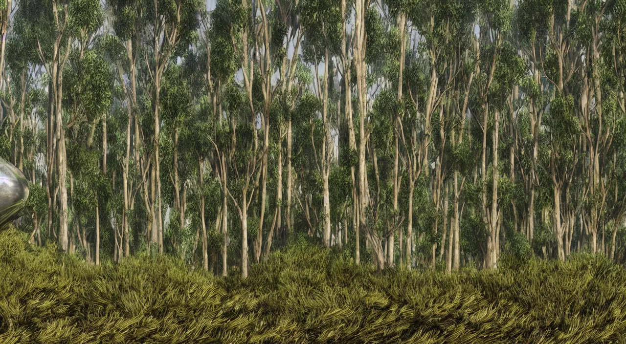 Prompt: a large ceramic still distilling eucalyptus into green oil, amphora, eucalyptus forest background, slope, romanesque, futuristic, vat, alchemical still, 3 d render, atmospheric, dynamic lighting,