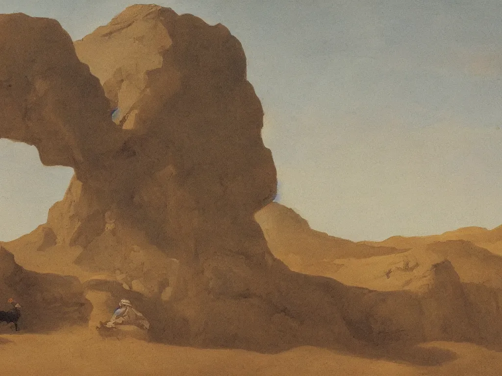 Image similar to scene with figure in the desert. painting by ernst steiner