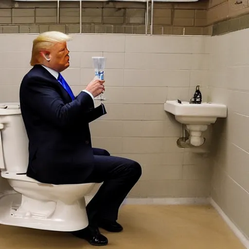 Image similar to donald trump drinking out of the toilet in prison