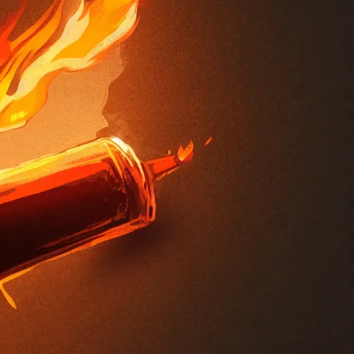 Image similar to closeup shot of a bottle with fire coming out, detailed digital illustration by greg rutkowski