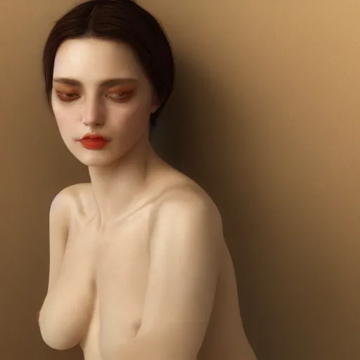 Image similar to a beautiful woman, fine art, aesthetic, oil painting, pale colors, high detail, 8 k, wide angle, octane render, trending on artstation,