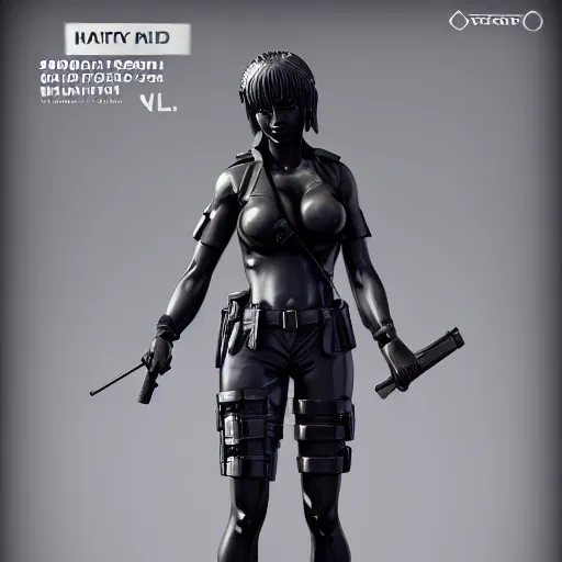 Image similar to a statue of an extremely beautiful female anime riot policewoman made of black marble, 4 k, 8 k, hd, render, denoise, sharp focus, clear focus, beautiful lighting, trending on artstation, tactical gear, chest rig, straps, nylon, buckles