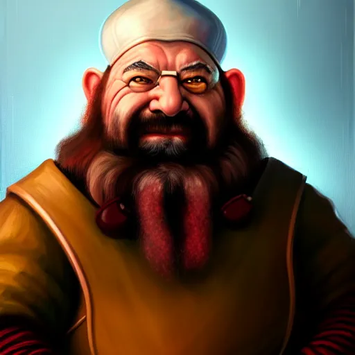 Prompt: portrait painting of a dwarven doctor wearing a surgeon's garb, sharp focus, award - winning, trending on artstation, masterpiece, highly detailed, intricate. art by merwild and ernesto irawan and rachel denton