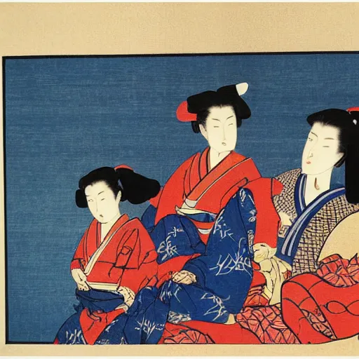 Image similar to Kurdish family, woodblock print by the Japanese ukiyo-e artist Hokusai, incredibly detailed, award winning art