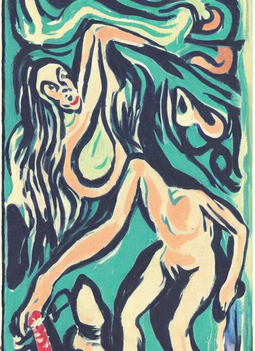 Prompt: a boa constrictor trying to get the last bit of toothpaste out of the tube, ernst ludwig kirchner