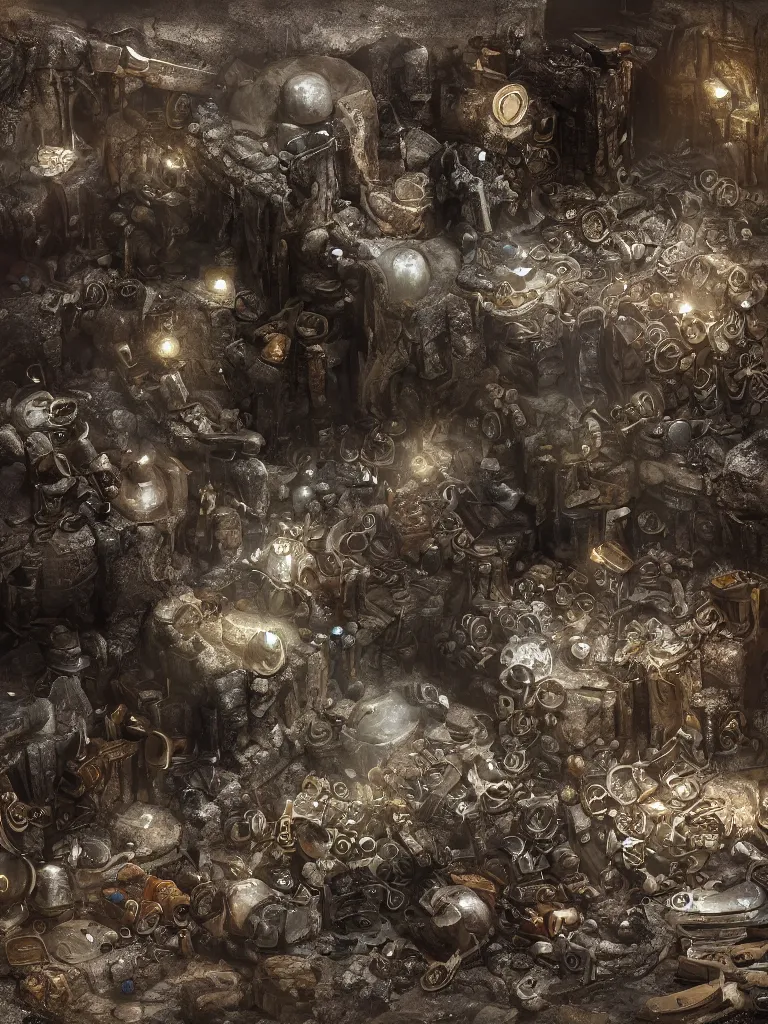 Prompt: pile of revolvers and bullets in a dungeon , ultrarealistic, intricate details, 4k, concept art, dark fantasy