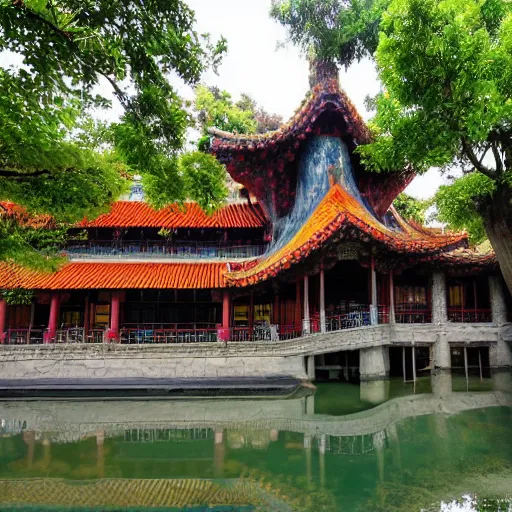 Image similar to a building designed by antonio gaudi in china suzhou gardens