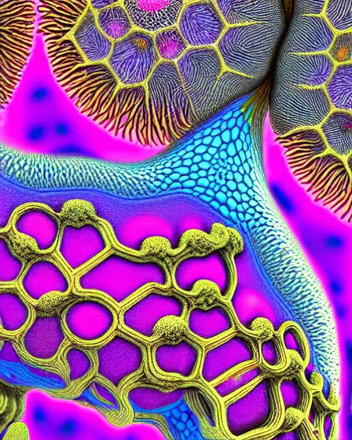 Image similar to stem cells, close up details, drawn by Ernst Haeckel, colorful, beeple rendering