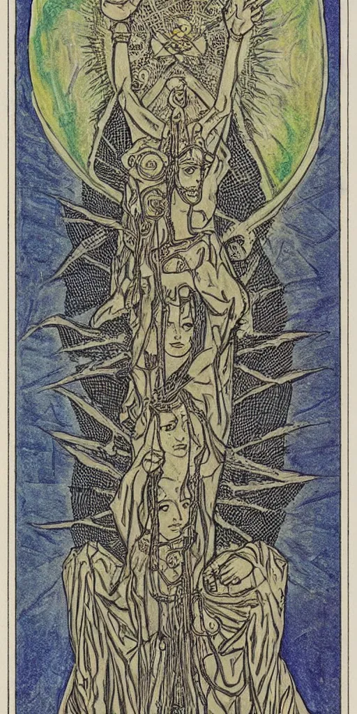 Prompt: the ace of disks tarot card by austin osman spare