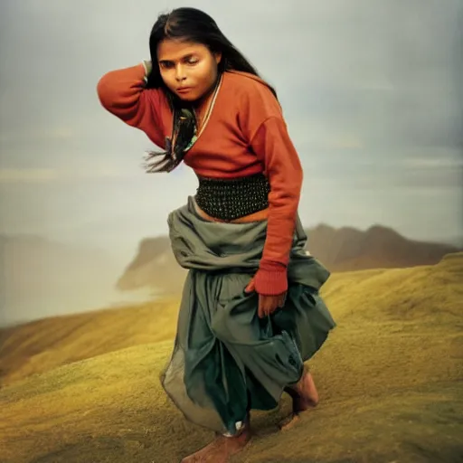Prompt: photo of a peruvian young woman by annie leibowitz