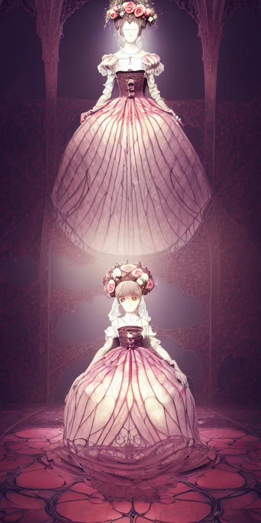 Image similar to the beautiful hyperdetailed physical rendering of a single rose flower wedding gothic lolita dress clothing design display in show in front of your eyes, perfectly shaded, atmospheric lighting, in the style of makoto shinkai, raphael lacoste louis comfort tiffany, stanley artgerm lau, wlop, rossdraws, 8 k hd, fine texture structure, 3 drender,