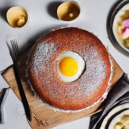 Image similar to egg cake, food photography, very detailed