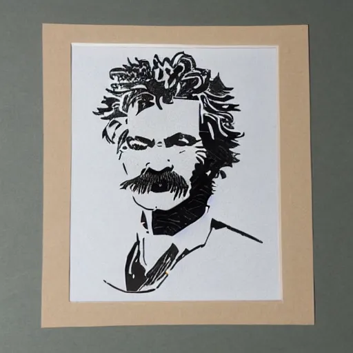 Image similar to cut paper portrait of mark twain