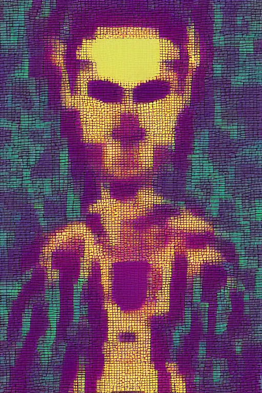 Image similar to man made glitch art, game character