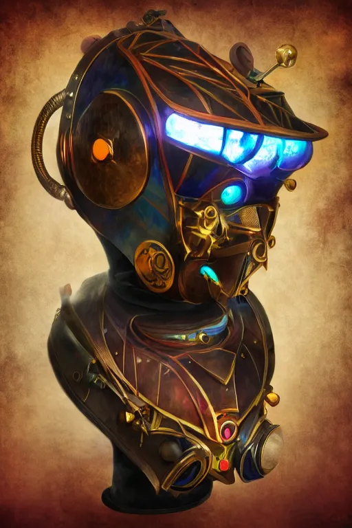 Image similar to colorful vivid steampunk mask minimalist fantasy art robot ninja helmet, global illumination ray tracing hdr fanart arstation by sung choi and eric pfeiffer and gabriel garza and casper konefal