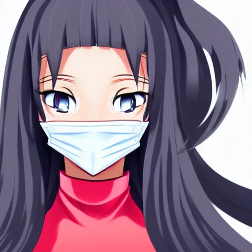 Image similar to full headshot portrait of a girl with long black hair, wearing a surgical mask, drawn by ATDAN, by Avetetsuya Studios, attractive character, colored sketch anime manga panel, trending on Pixiv