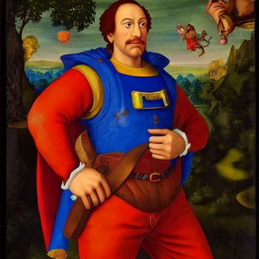 Image similar to a beautiful renaissance painted portrait of super - mario!!