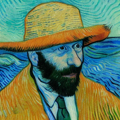 Image similar to a portrait of boris johnson earing a straw hat in a scenic environment by van gogh