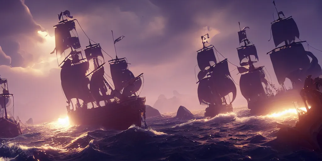 Image similar to sea of thieves screenshot, kraken, dark, storm, unreal engine, digital art