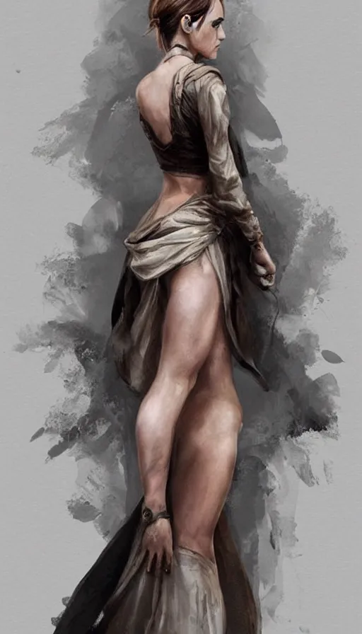 Image similar to emma watson with an very long torso, possibly extra limbs, intricate, detailed, digital painting, concept art, by artgerm and greg rutkowski