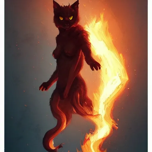 Image similar to Burning cat, greg rutkowski, trending on artstation.