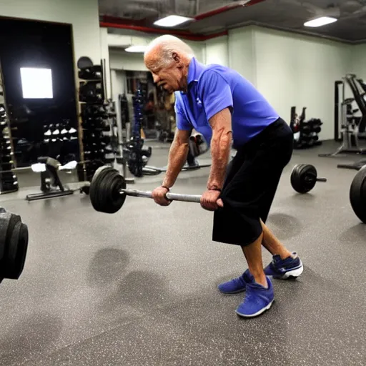 Image similar to joe biden doing weights, in the gym