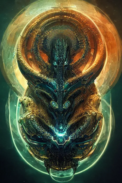 Prompt: a centered render of an ancient futuristic elden ring dragon with digital modifications surrounded by a underwater ink pour and flowing liquid gallium and complex sacred geometry, perfect body and face, powerful, cinematic, beautifully lit, by beeple, by artgerm, by karol bak, 3 d, trending on artstation, octane render, 8 k