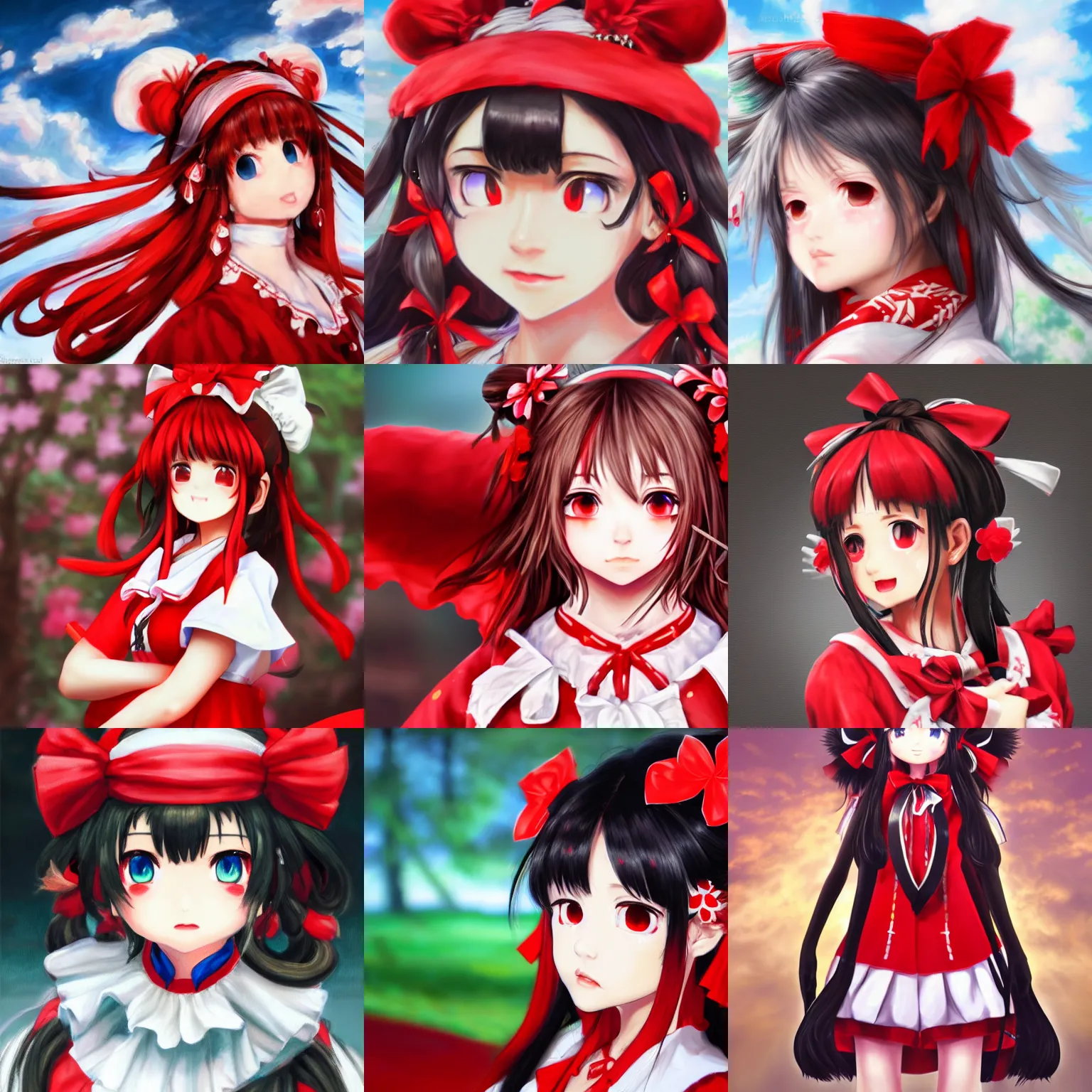 Prompt: a masterpiece portrait painting of reimu hakurei, by zun, 4 k, 8 k, ultra realistic, hyperrealistic, extreme details, unreal engine 5