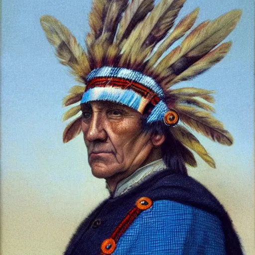 Image similar to a portrait of a Scottish chief (not an Indian chief)