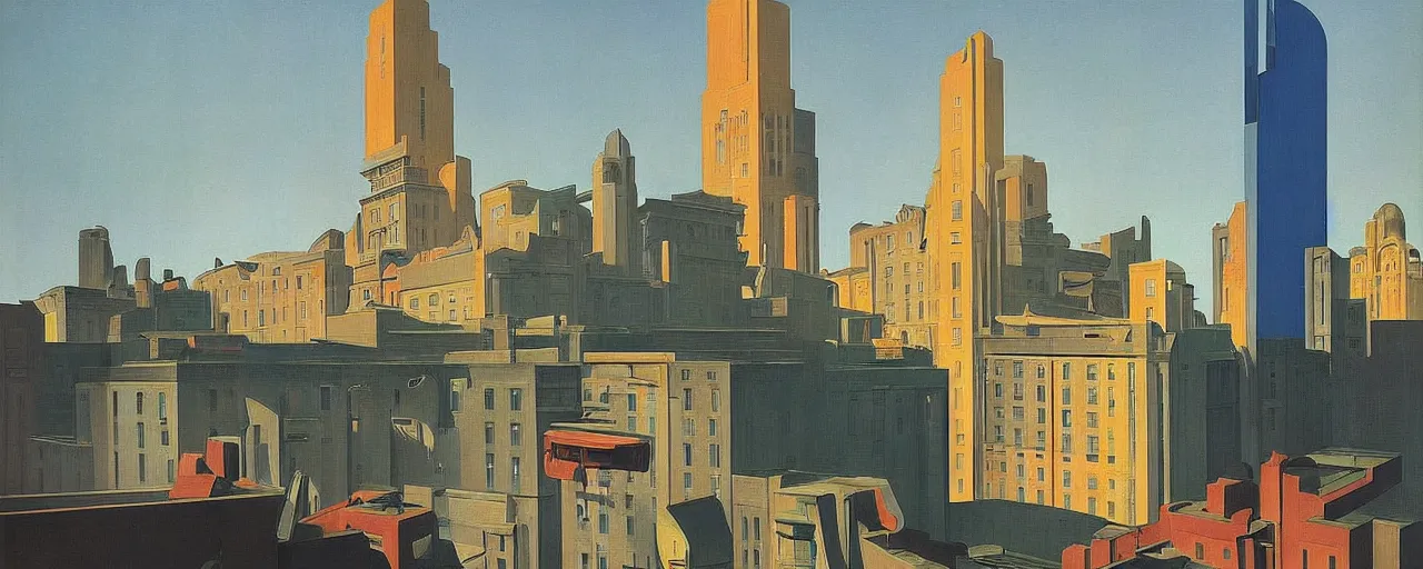 Image similar to hotel in a futuristic city, dada, edward hopper, rene magritte, highly detailed