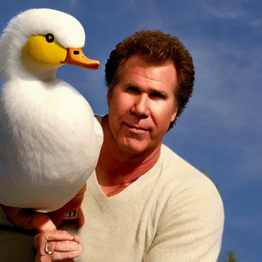 Prompt: will ferrell holding a white duck