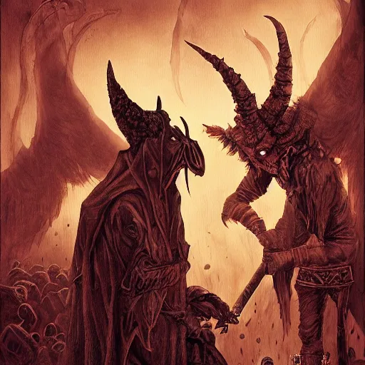 Prompt: a funeral for Satan The Devil by Dariusz Zawadzki