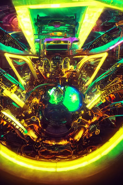 Image similar to a band shirt, tshirt, bandname is tripmachine, tourname is invasion of the tripmachines, realistic digital art, 3 d render of a huge futuristic steampunk generator, 8 k, fluorescent colors, halluzinogenic, multicolored, exaggerated detailed, unreal engine