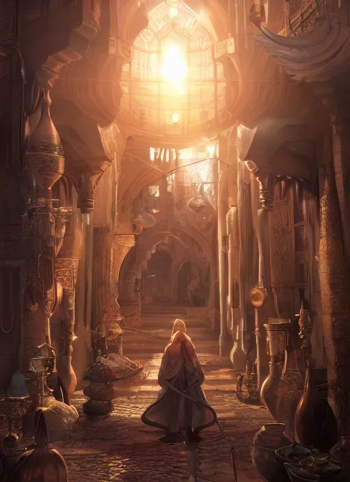 Image similar to arabian market, ultra detailed fantasy, elden ring, realistic, dnd character portrait, full body, dnd, rpg, lotr game design fanart by concept art, behance hd, artstation, deviantart, global illumination radiating a glowing aura global illumination ray tracing hdr render in unreal engine 5