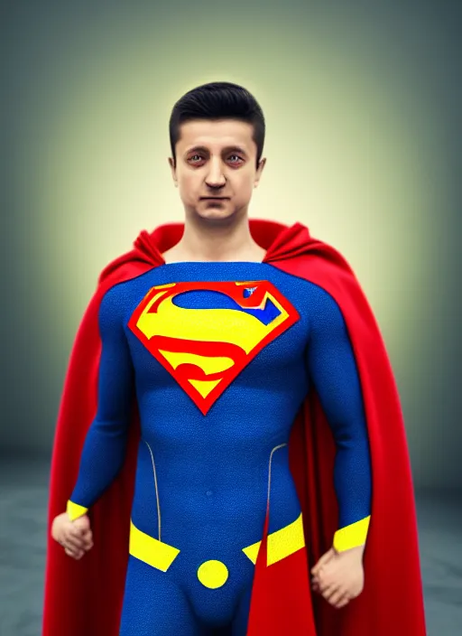 Image similar to volodymyr zelenskyy, ukrainian superman, ukrainian national clothes, portrait of young man, remove s on body and put u, 8 k ultra realistic, lens flare, atmosphere, glow, detailed, intricate, full of colour, led lighting, 4 k, hyperrealistic, focused, extreme details, unreal engine 5, masterpiece