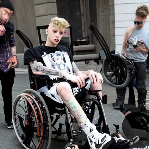 Prompt: machine gun kelly in a wheelchair