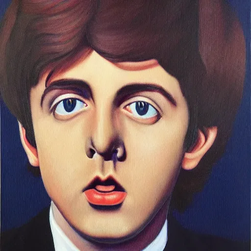 Image similar to painting of a young paul mccartney by rene magritte, hd, 4 k, detailed, award winning