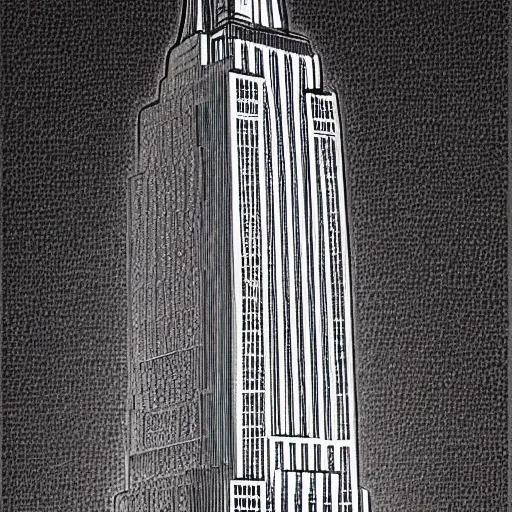 Image similar to Empire state building redesigned by H R Giger, complex, highly detailed, unique, new design