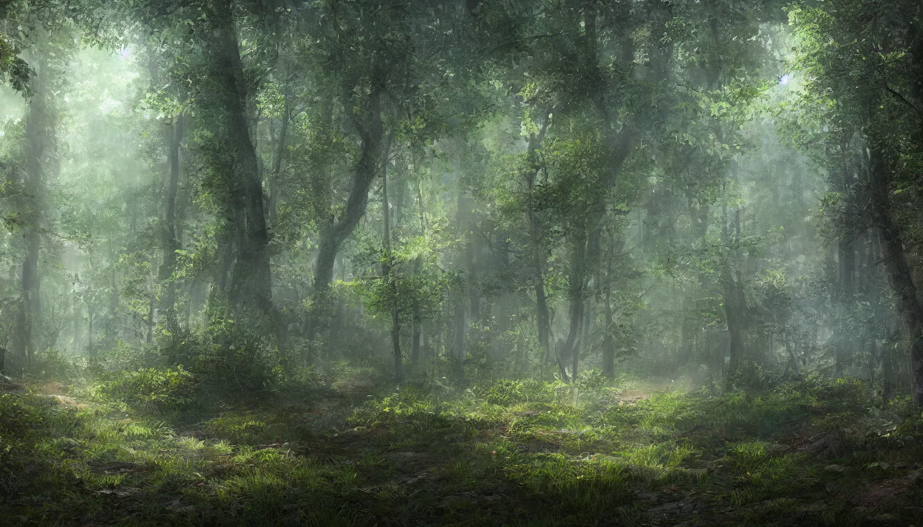 Image similar to a clearing in a forest, digital art, highly detailed, realistic, bright colors, 8 k, trending on artstation, studio lighting