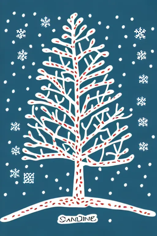 Prompt: doodle scribble scandi winter tree, sticker - art, svg vector, adobe - illustrator