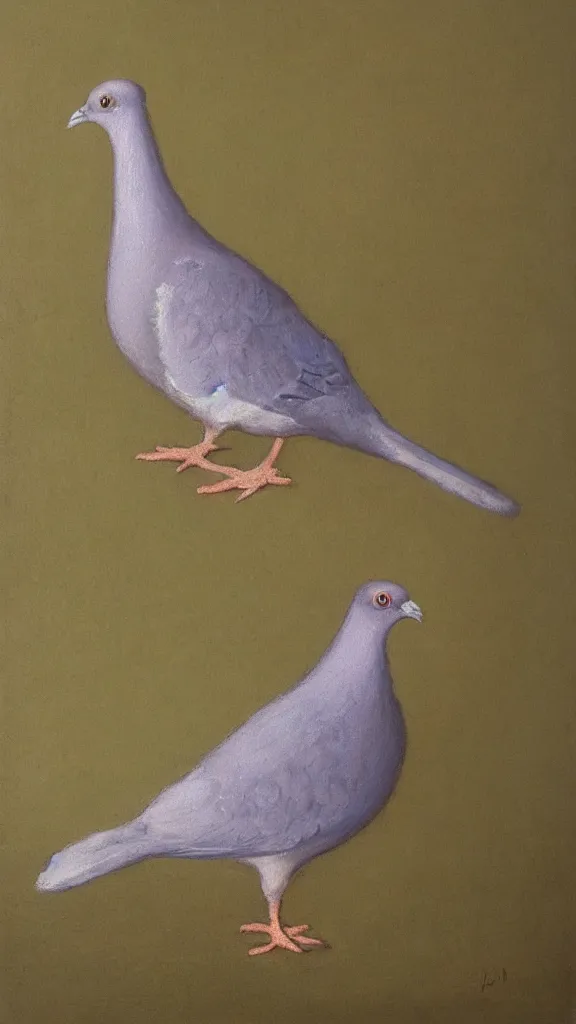 Image similar to rococo painting of a pigeon, pastel colour palette, iridescent