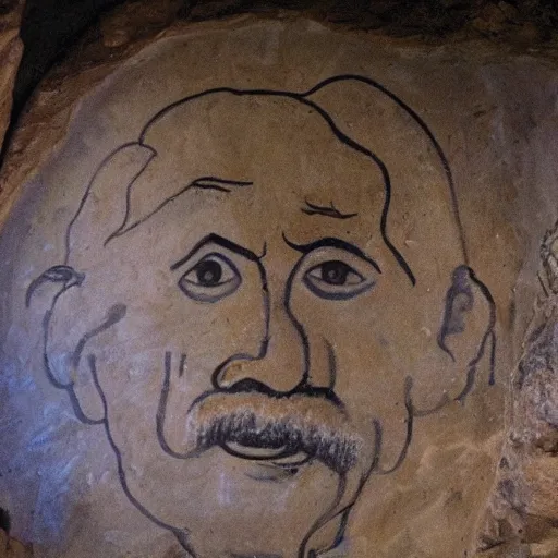 Prompt: paleolithic painting of einstein on a cave wall in altamira